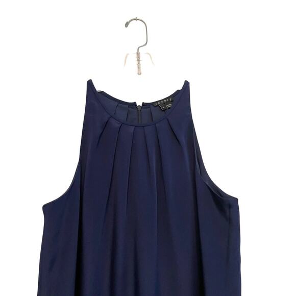 Theory Charlaine Pleat-Neck Shift Dress Women Size 4 Silk Sleeveless Navy Blue - Picture 3 of 9